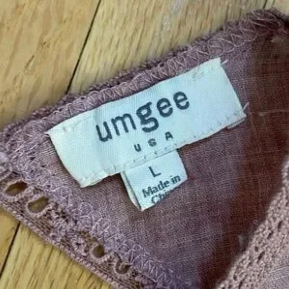 Umgee Sleeveless Lace Panel Ruffle Hem Mauve Mini Dress - Tunic Top Size L - Picture 7 of 11